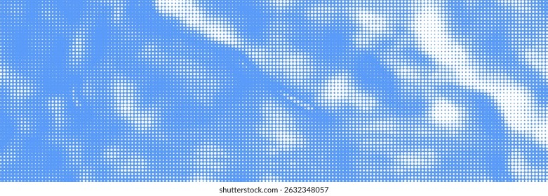 Soft blue halftone water texture with gradient background wave pattern. Modern dynamic liquid vector  print