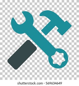 Soft Blue Hammer and Wrench interface toolbar pictogram. Vector pictogram style is a flat bicolor symbol on chess transparent background.