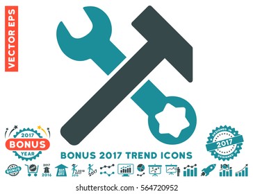 Soft Blue Hammer And Wrench pictogram with bonus 2017 trend pictograms. Vector illustration style is flat iconic bicolor symbols, white background.