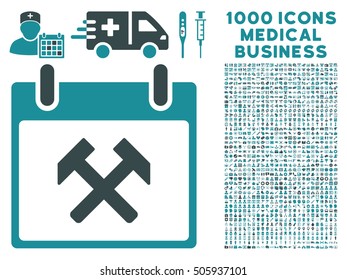 Soft Blue Hammers Calendar Day vector icon with 1000 medical business pictograms. Set style is flat bicolor symbols, soft blue colors, white background.