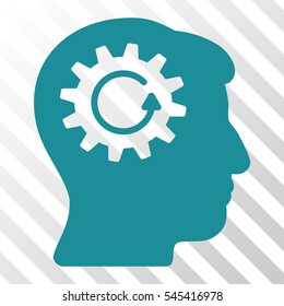 Soft Blue Head Gear Rotation toolbar icon. Vector pictograph style is a flat symbol on diagonal hatch transparent background.