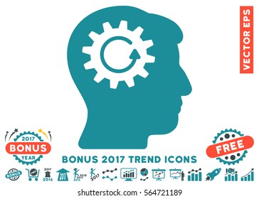 Soft Blue Head Gear Rotation pictograph with bonus 2017 year trend pictograms. Vector illustration style is flat iconic bicolor symbols, white background.