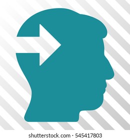 Soft Blue Head Plug-In Arrow toolbar pictogram. Vector pictograph style is a flat symbol on diagonal hatch transparent background.