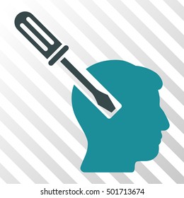 Soft Blue Head Screwdriver Tuning interface toolbar icon. Vector pictogram style is a flat bicolor symbol on diagonal hatch transparent background.