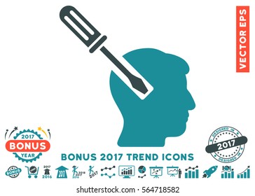 Soft Blue Head Screwdriver Tuning pictograph with bonus 2017 year trend clip art. Vector illustration style is flat iconic bicolor symbols, white background.