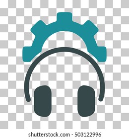 Soft Blue Headphones Configuration Gear toolbar icon. Vector pictogram style is a flat bicolor symbol on chess transparent background.