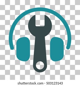 Soft Blue Headphones Tuning Wrench interface toolbar icon. Vector pictograph style is a flat bicolor symbol on chess transparent background.
