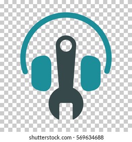 Soft Blue Headphones Tuning Wrench interface pictogram. Vector pictograph style is a flat bicolor symbol on chess transparent background.