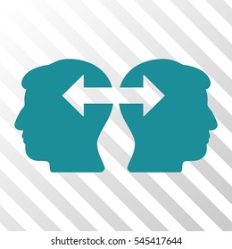 Soft Blue Heads Exchange Arrows toolbar pictogram. Vector pictogram style is a flat symbol on diagonal hatch transparent background.