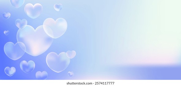 Soft blue hearts in pastel style for romantic, valentines, and wedding invitation