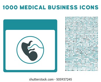 Soft Blue Human Embryo Calendar Page vector icon with 1000 medical business pictograms. Set style is flat bicolor symbols, soft blue colors, white background.