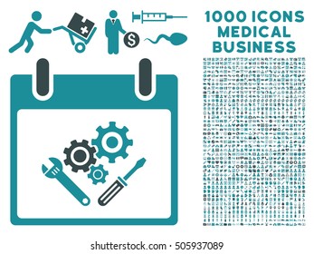 Soft Blue Instrument Tools Calendar Day vector icon with 1000 medical business pictograms. Set style is flat bicolor symbols, soft blue colors, white background.