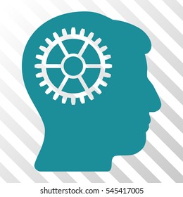 Soft Blue Intellect Cog interface icon. Vector pictograph style is a flat symbol on diagonal hatch transparent background.