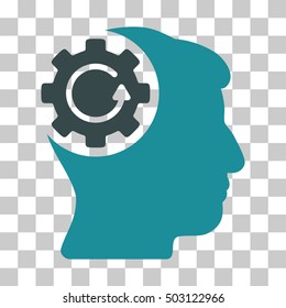 Soft Blue Intellect Gear Rotation interface icon. Vector pictograph style is a flat bicolor symbol on chess transparent background.
