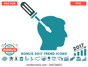 Soft Blue Intellect Screwdriver Tuning pictogram with bonus 2017 trend pictograms. Vector illustration style is flat iconic bicolor symbols, white background.