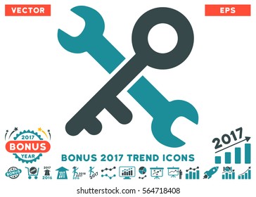 Soft Blue Key Tools pictogram with bonus 2017 year trend elements. Vector illustration style is flat iconic bicolor symbols, white background.