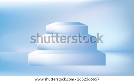 Soft Blue Layered Square Stage with Mesh Gradient Background for Product Display
