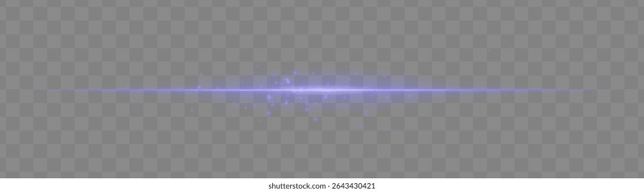 Soft blue light beam with glowing spark particles on transparent background. Delicate horizontal flare ideal for fantasy effects, magic transitions, or elegant light overlays.