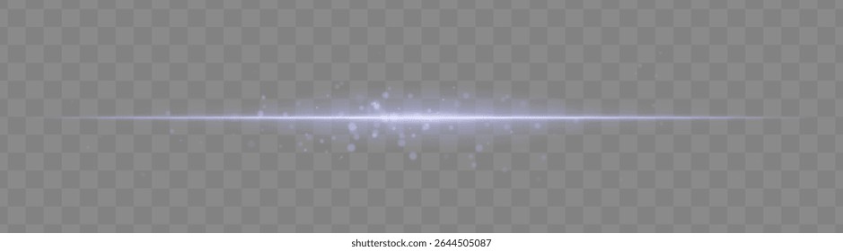 Soft blue light beam with glowing spark particles on transparent background. Delicate horizontal flare ideal for fantasy effects, magic transitions, or elegant light overlays.