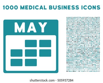 Soft Blue May Calendar Grid vector icon with 1000 medical business pictograms. Set style is flat bicolor symbols, soft blue colors, white background.