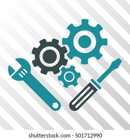 Soft Blue Mechanics Tools toolbar pictogram. Vector pictograph style is a flat bicolor symbol on diagonal hatch transparent background.