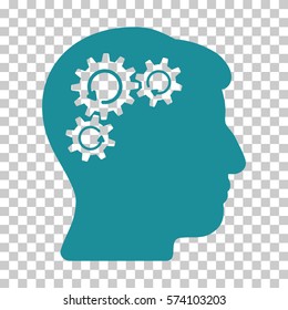 Soft Blue Mind Gear Rotation interface icon. Vector pictograph style is a flat symbol on chess transparent background.