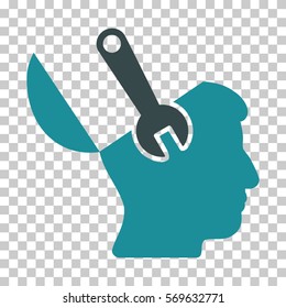 Soft Blue Mind Wrench Surgery toolbar pictogram. Vector pictograph style is a flat bicolor symbol on chess transparent background.