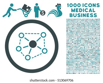 Soft Blue Molecule Links vector bicolor rounded icon. Image style is a flat icon symbol inside a circle, white background. Bonus set is 1000 healthcare business pictographs.