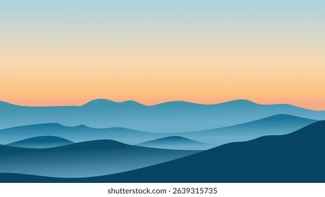 Soft blue mountain landscape at sunset with smooth gradient sky and peaceful mood