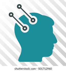 Soft Blue Neural Interface Connectors interface toolbar icon. Vector pictogram style is a flat bicolor symbol on diagonal hatch transparent background.