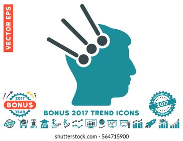 Soft Blue Neural Interface Connectors icon with bonus 2017 trend pictures. Vector illustration style is flat iconic bicolor symbols, white background.
