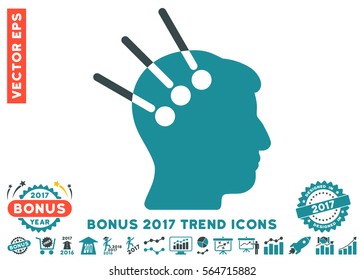 Soft Blue Neural Interface icon with bonus 2017 year trend symbols. Vector illustration style is flat iconic bicolor symbols, white background.