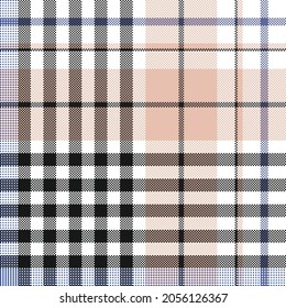 Soft blue, nude, black and white plaid. Seamless vector check pattern suitable for fashion, home decor and stationary.