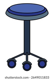Soft blue office stool on wheels, furniture - vector full-color image. Stool on wheels.