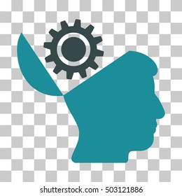 Soft Blue Open Head Gear interface pictogram. Vector pictograph style is a flat bicolor symbol on chess transparent background.