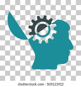 Soft Blue Open Mind Gear interface toolbar pictogram. Vector pictograph style is a flat bicolor symbol on chess transparent background.