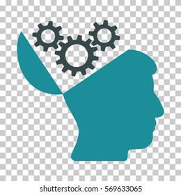Soft Blue Open Mind Gears toolbar pictogram. Vector pictograph style is a flat bicolor symbol on chess transparent background.