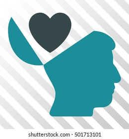 Soft Blue Open Mind Love Heart interface icon. Vector pictograph style is a flat bicolor symbol on diagonal hatch transparent background.