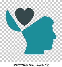 Soft Blue Open Mind Love Heart interface icon. Vector pictogram style is a flat bicolor symbol on chess transparent background.