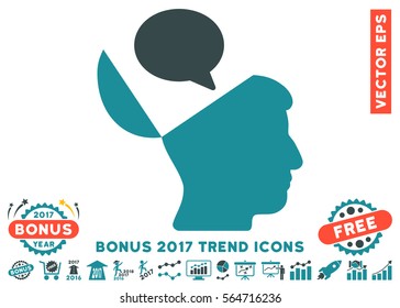 Soft Blue Open Mind Opinion pictograph with bonus 2017 trend pictograph collection. Vector illustration style is flat iconic bicolor symbols, white background.