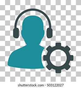 Soft Blue Operator Configuration Gear toolbar pictogram. Vector pictogram style is a flat bicolor symbol on chess transparent background.