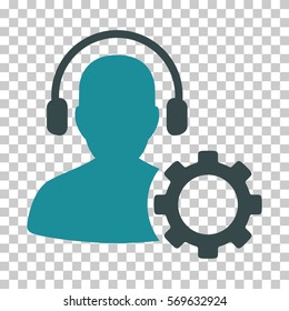 Soft Blue Operator Configuration Gear interface pictogram. Vector pictogram style is a flat bicolor symbol on chess transparent background.