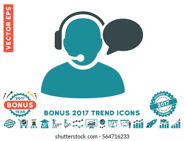 Soft Blue Operator Message pictogram with bonus 2017 year trend clip art. Vector illustration style is flat iconic bicolor symbols, white background.