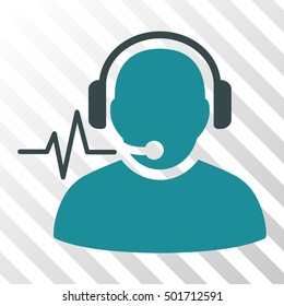 Soft Blue Operator Signal interface icon. Vector pictograph style is a flat bicolor symbol on diagonal hatch transparent background.