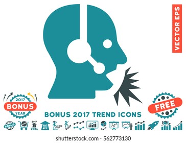Soft Blue Operator Speech pictogram with bonus 2017 year trend pictograph collection. Vector illustration style is flat iconic bicolor symbols, white background.