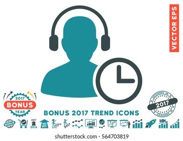Soft Blue Operator Time icon with bonus 2017 year trend pictures. Vector illustration style is flat iconic bicolor symbols, white background.