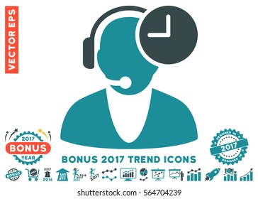 Soft Blue Operator Time icon with bonus 2017 year trend pictograms. Vector illustration style is flat iconic bicolor symbols, white background.