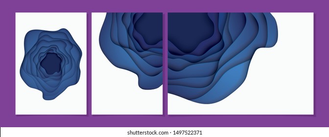 Soft blue paper poster textured with wavy layers.paper cut deeps style.
