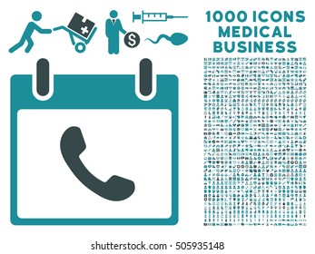 Soft Blue Phone Calendar Day vector icon with 1000 medical business pictograms. Set style is flat bicolor symbols, soft blue colors, white background.