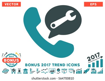 Soft Blue Phone Service Message pictogram with bonus 2017 trend clip art. Vector illustration style is flat iconic bicolor symbols, white background.